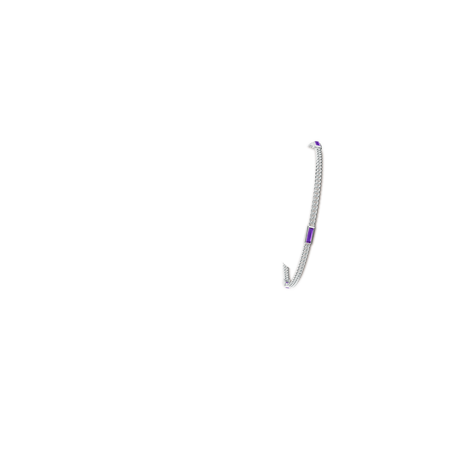 Bezel-Set Baguette Amethyst Three Stone Curb Link Chain Bracelet