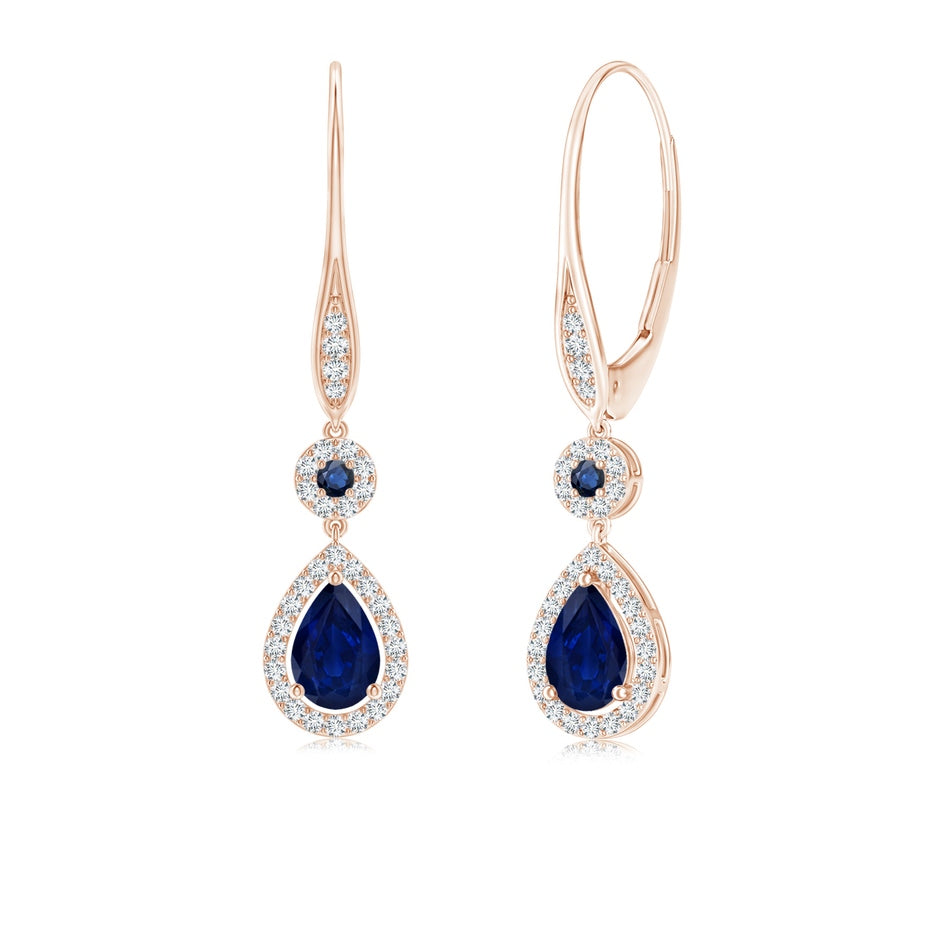 Round and Pear Sapphire Halo Leverback Earrings