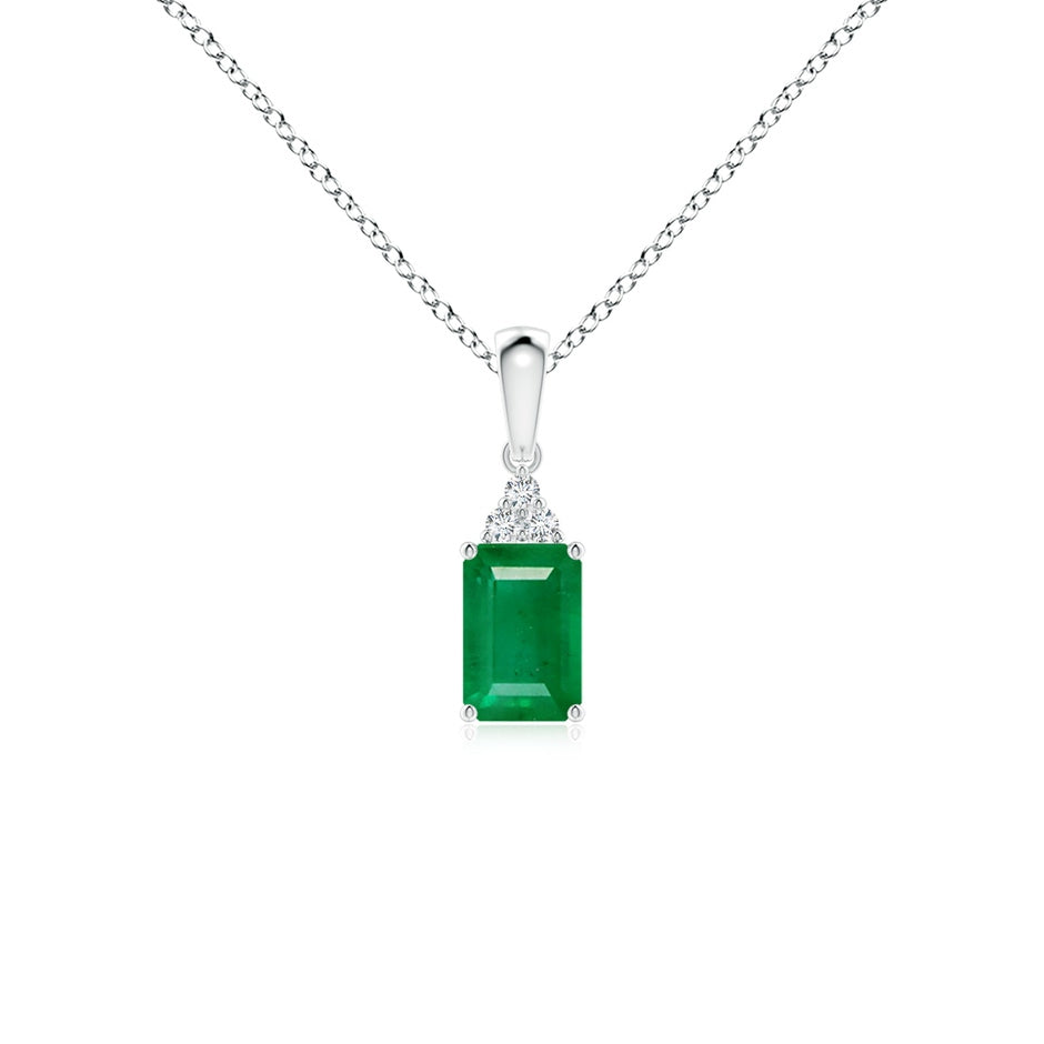 Emerald-Cut Emerald Pendant with Diamond Trio