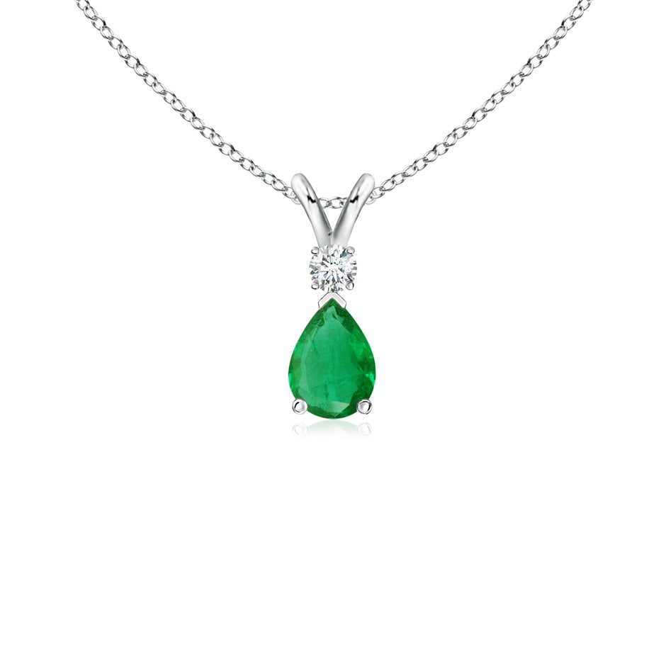 Prong-Set Emerald Teardrop V-Bale Pendant with Diamond