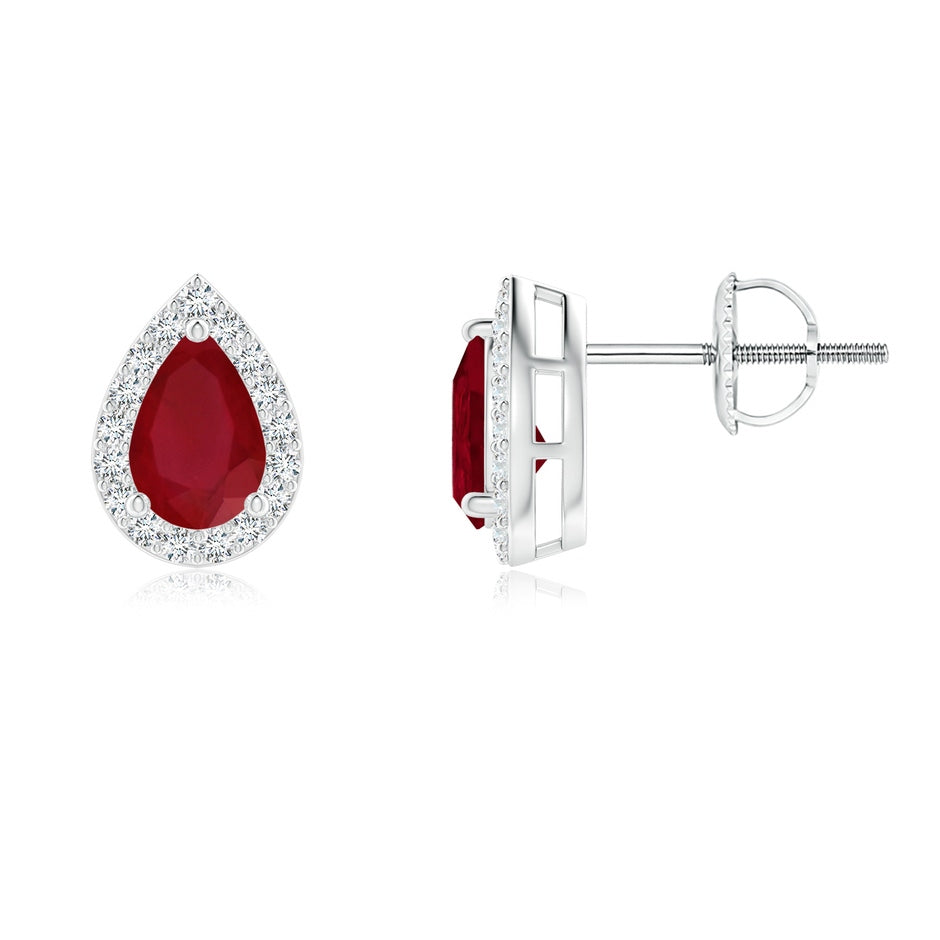 Pear-Shaped Ruby Halo Stud Earrings