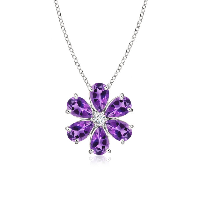 Amethyst Flower Cluster Pendant with Diamond
