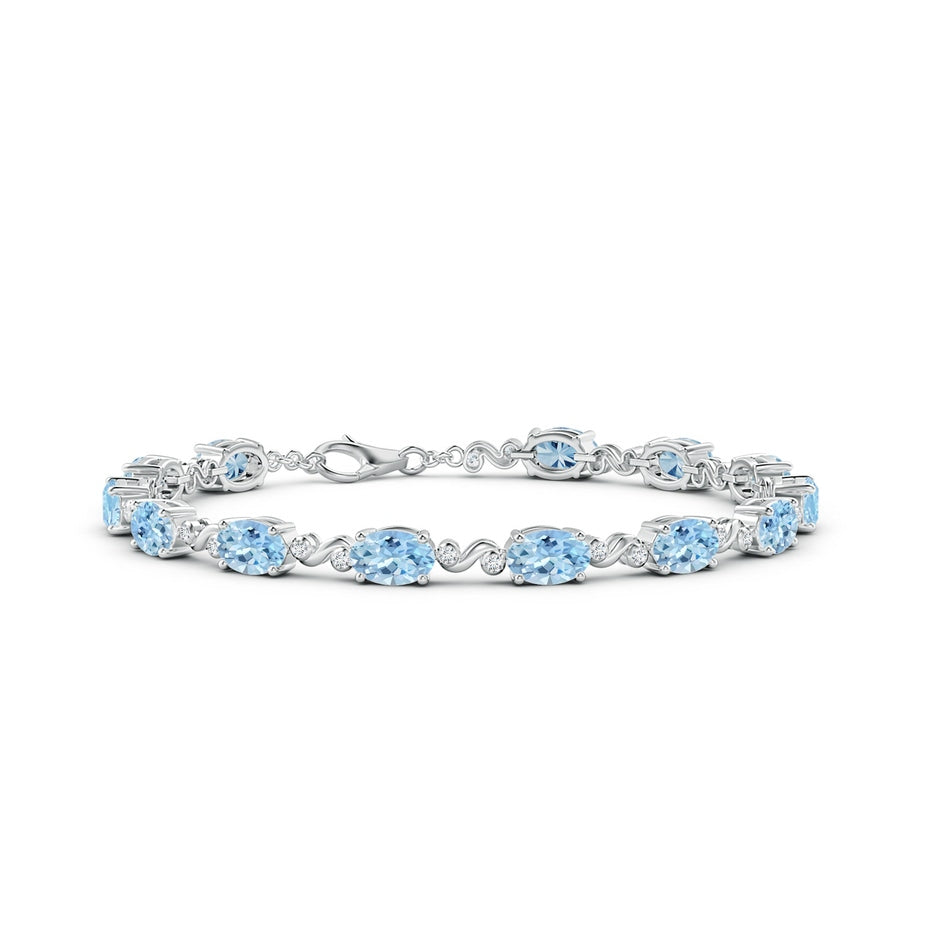 Oval Aquamarine Swirl Bracelet with Bezel Diamonds