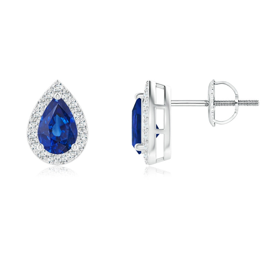 Pear-Shaped Sapphire Halo Stud Earrings