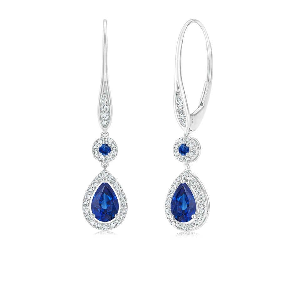 Round and Pear Sapphire Halo Leverback Earrings