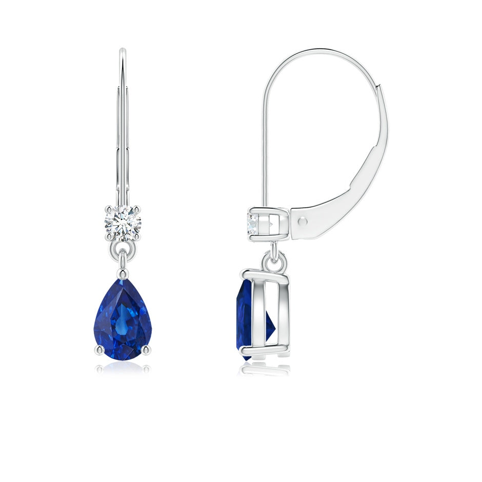 Pear Sapphire Leverback Drop Earrings with Diamond