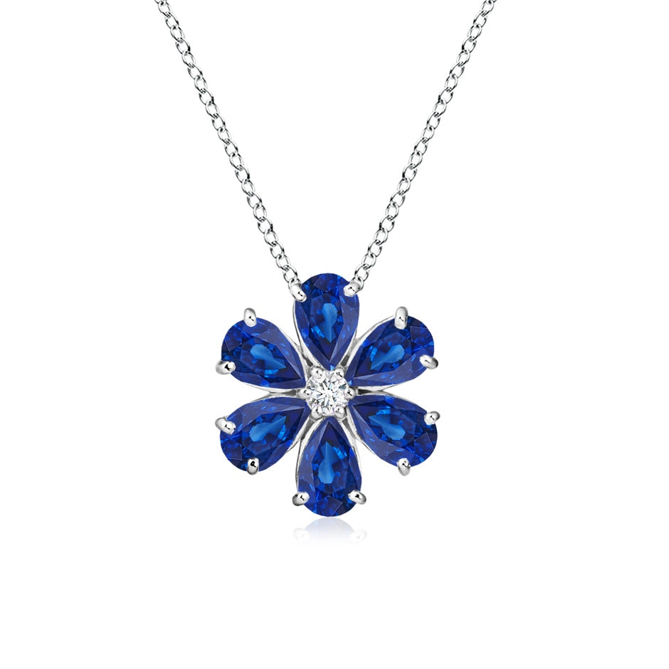 Blue Sapphire Flower Cluster Pendant with Diamond