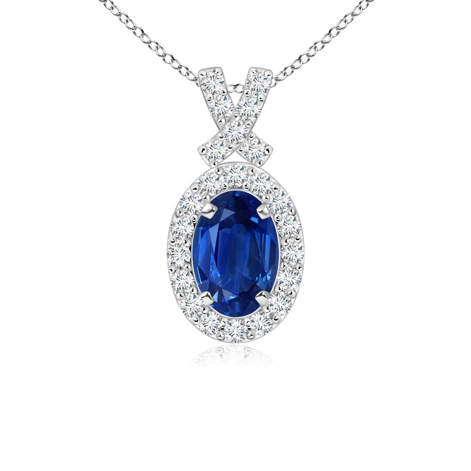 Vintage Style Sapphire Pendant with Diamond Halo
