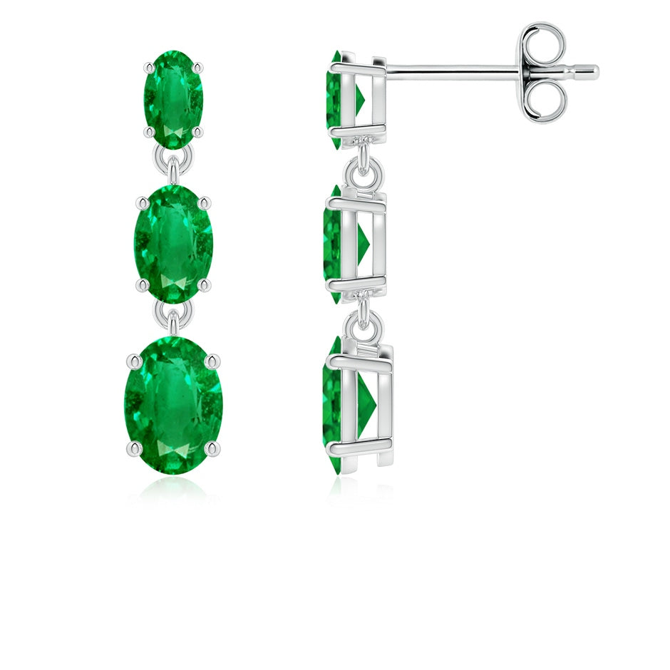 Graduated Oval Emerald Three Stone Earrings