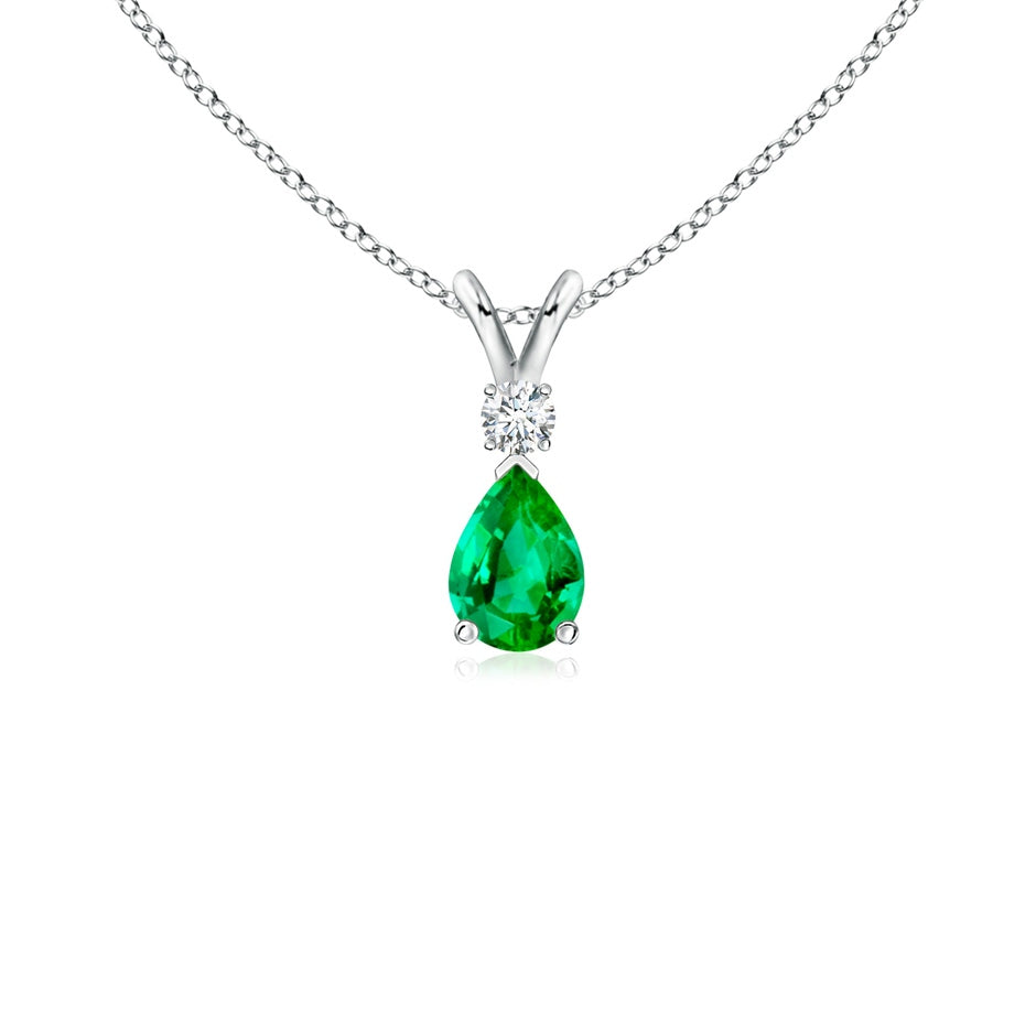 Prong-Set Emerald Teardrop V-Bale Pendant with Diamond