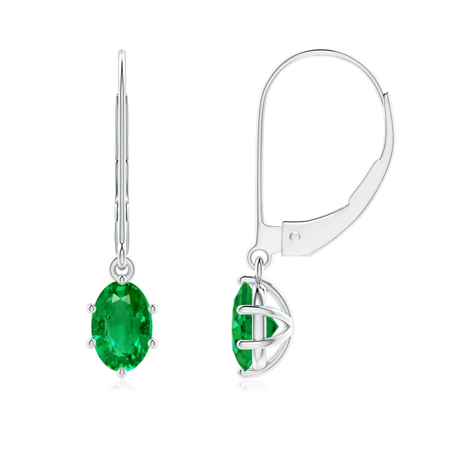 Oval Emerald Leverback Drop Earrings
