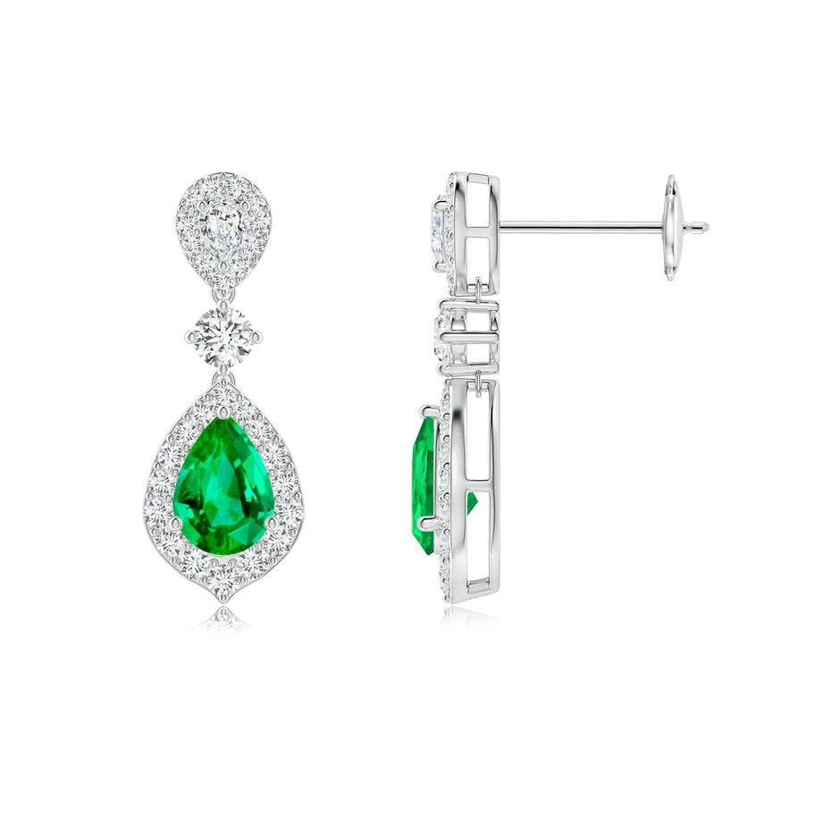 Emerald and Diamond Halo Teardrop Earrings