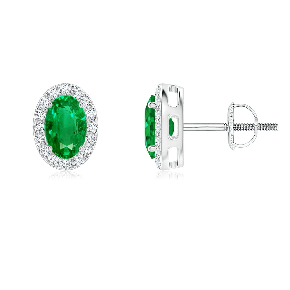 Prong-Set Oval Emerald Stud Earrings with Diamond Halo