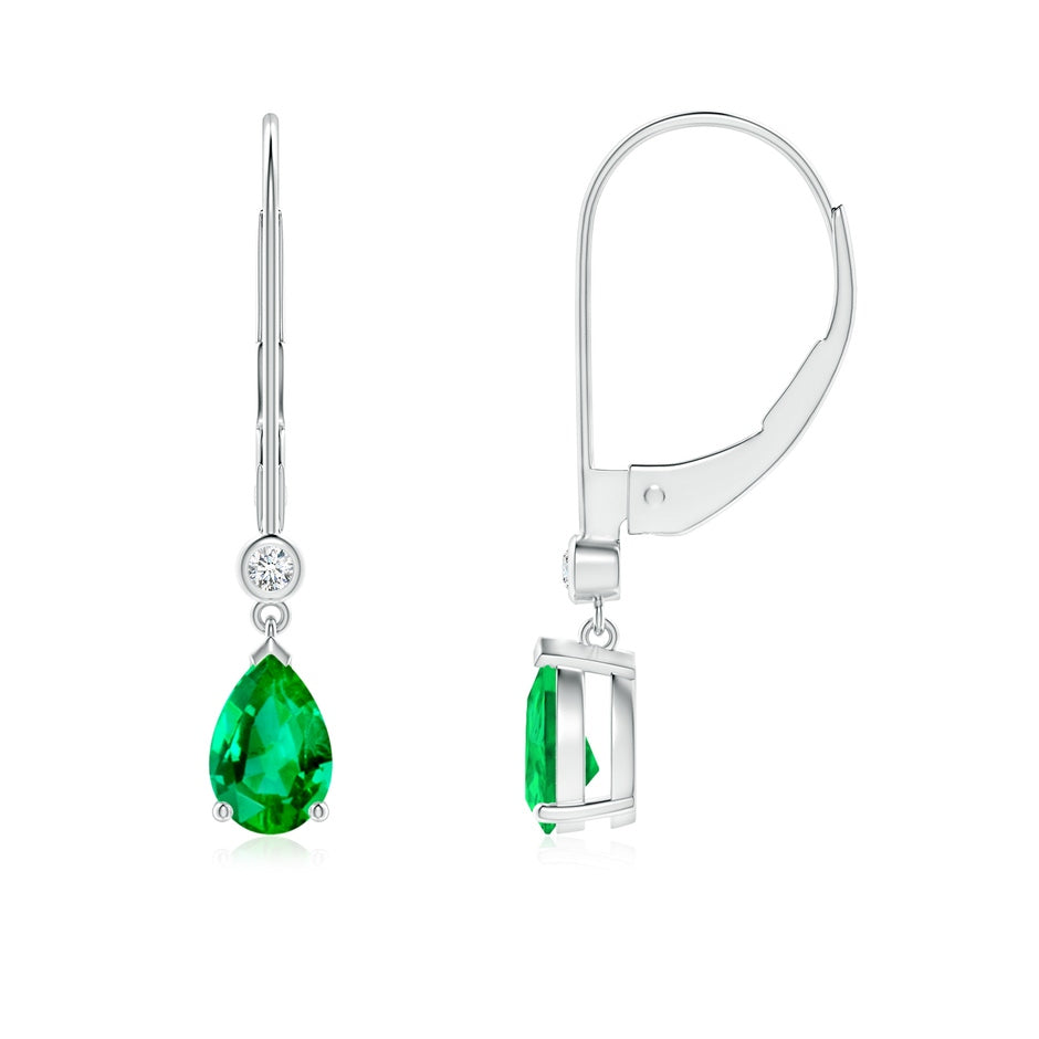 Pear-Shaped Emerald Leverback Drop Earrings with Diamond