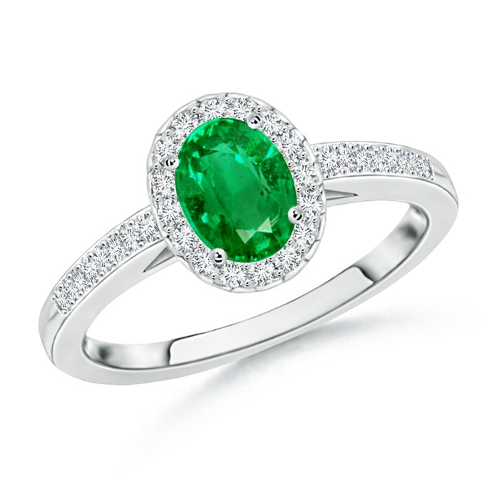 Classic Oval Emerald Halo Ring with Diamond Accents
