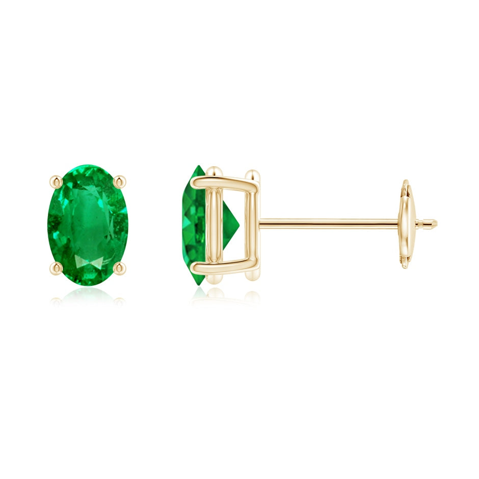 Prong-Set Solitaire Oval Emerald Stud Earrings