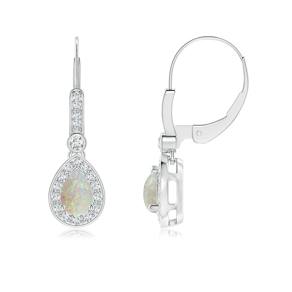 Pear-Shaped Opal and Diamond Halo Drop Earrings