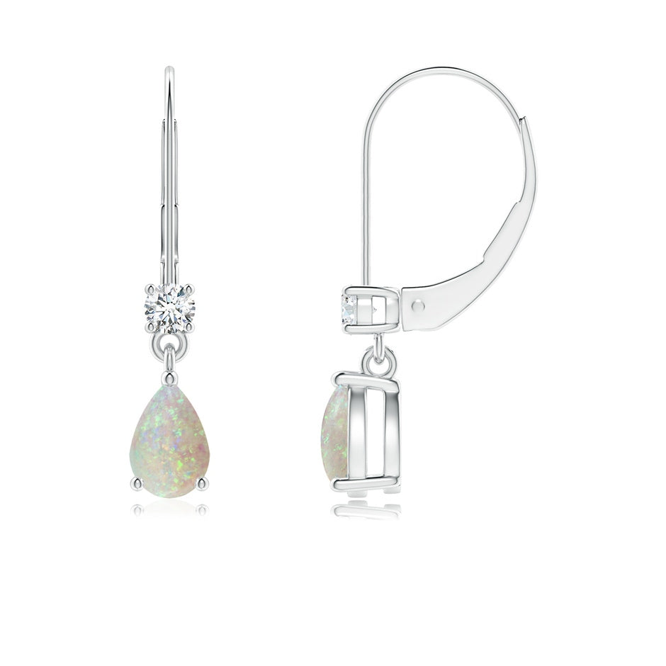 Pear Opal Leverback Drop Earrings with Diamond