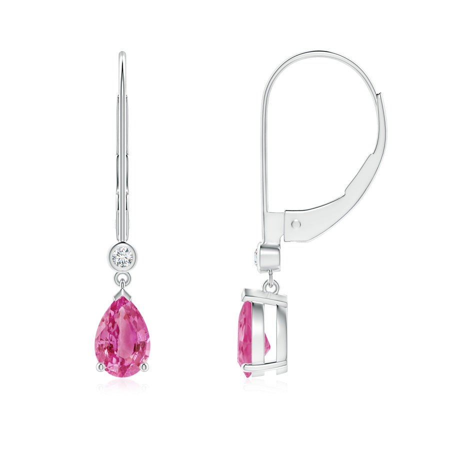 Pear-Shaped Pink Sapphire Leverback Drop Earrings with Diamond