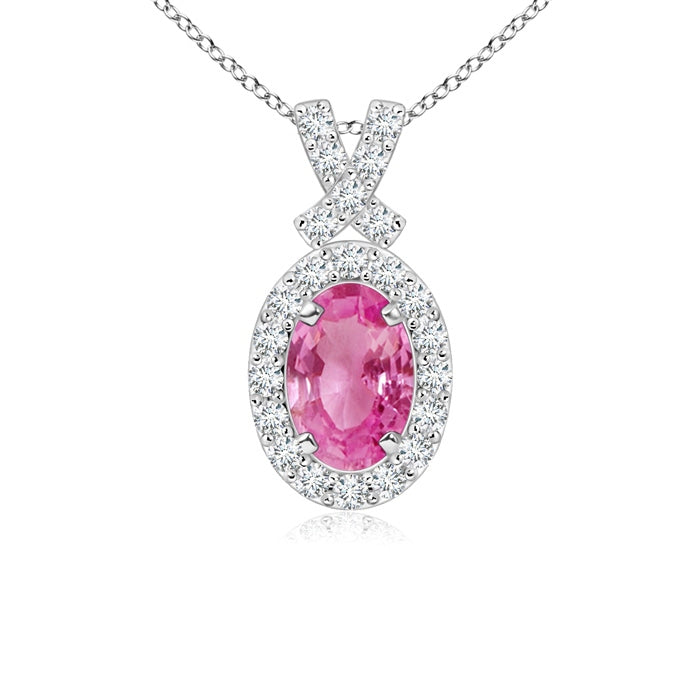 Vintage Style Pink Sapphire Pendant with Diamond Halo