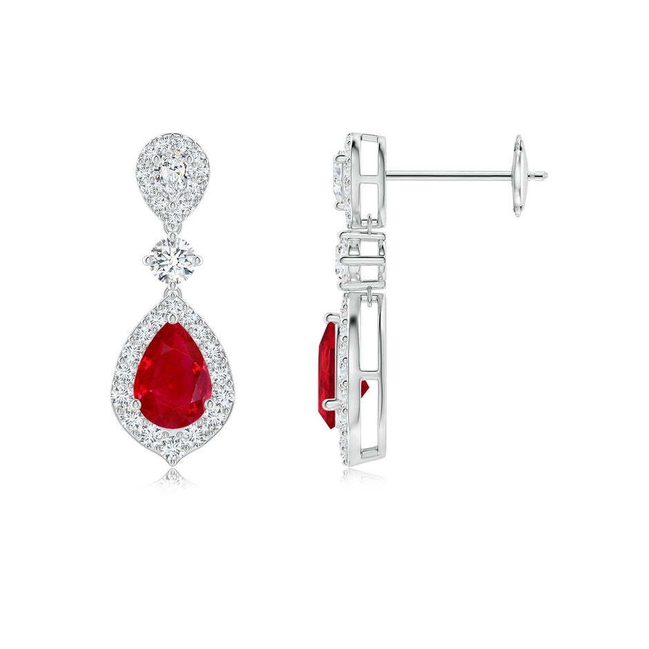 Ruby and Diamond Halo Teardrop Earrings