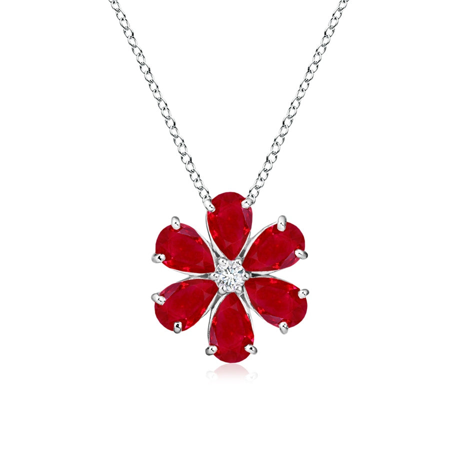 Ruby Flower Cluster Pendant with Diamond