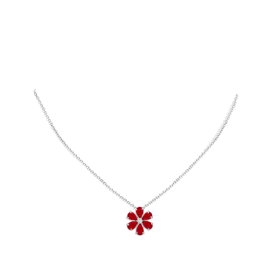 Ruby Flower Cluster Pendant with Diamond
