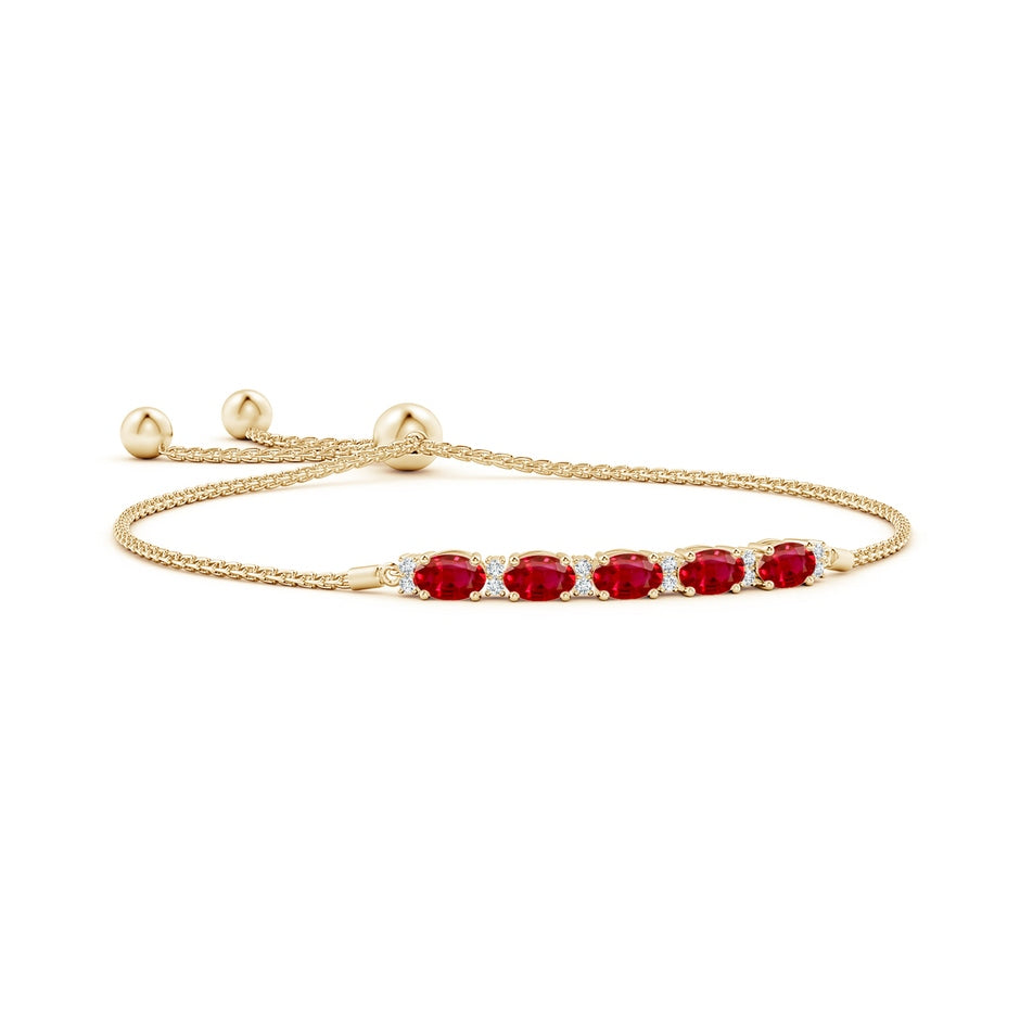 East-West Oval Ruby Bolo Bracelet with Diamonds