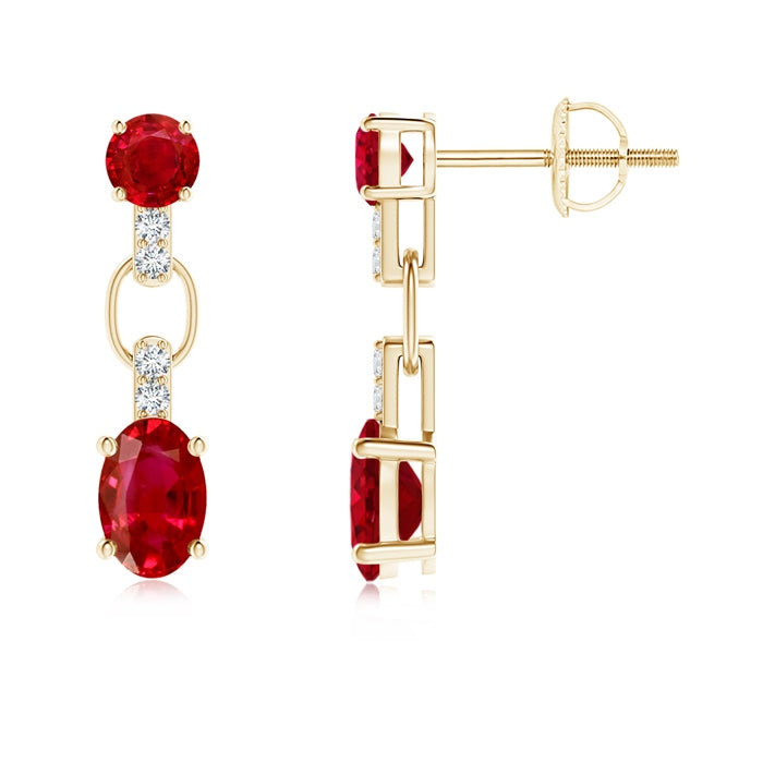 Round and Oval Ruby Dangle Earrings with Diamond Accents