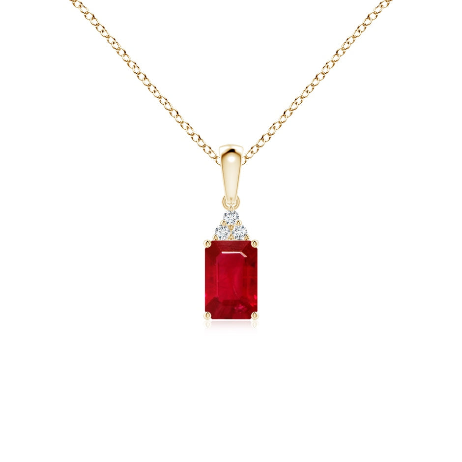 Emerald-Cut Ruby Pendant with Diamond Trio