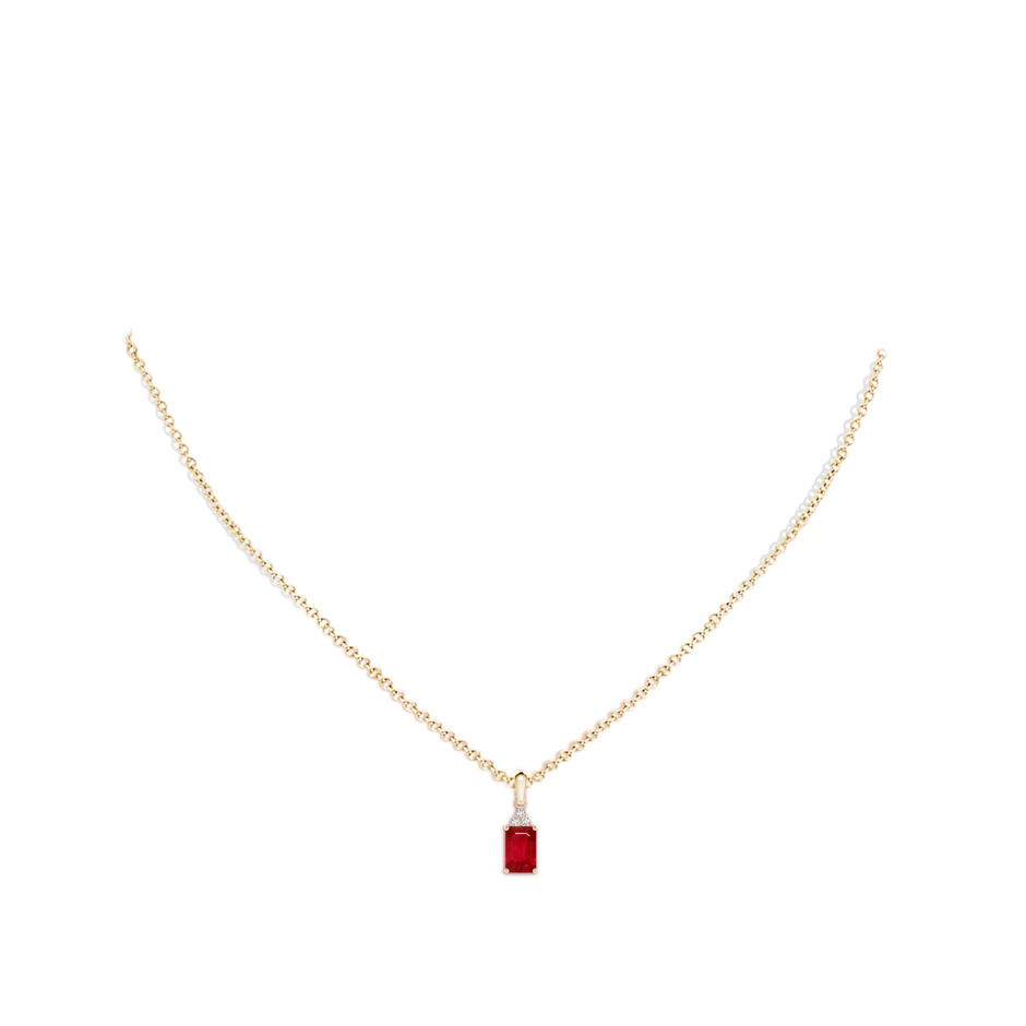 Emerald-Cut Ruby Pendant with Diamond Trio