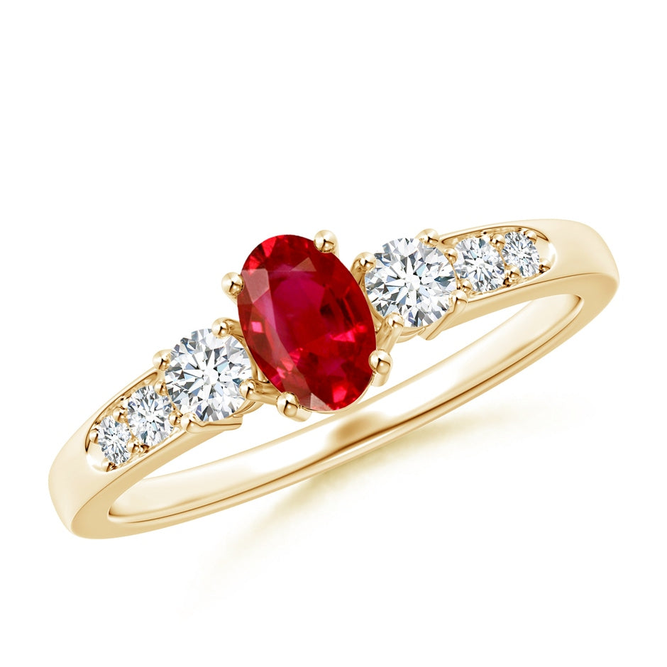 Three Stone Ruby and Diamond Ring with Accents