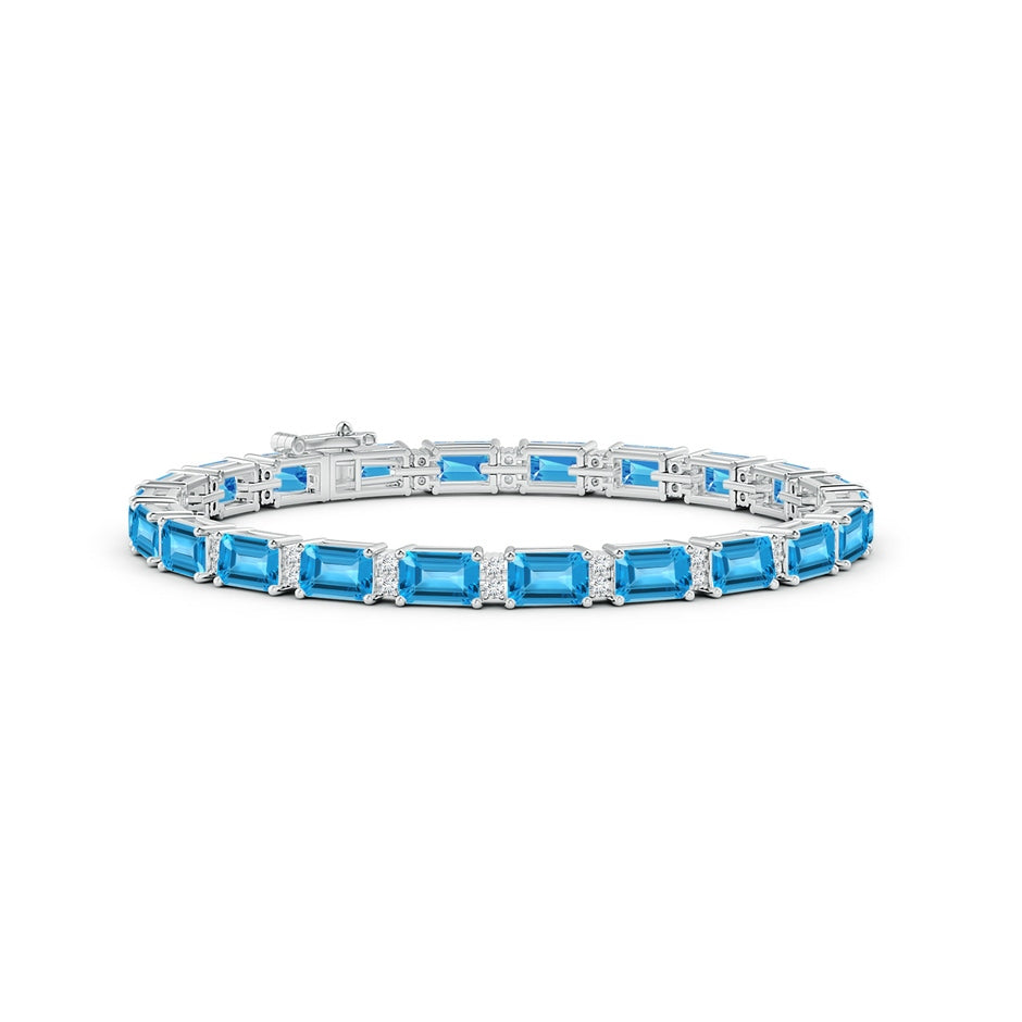 Classic Emerald-Cut Swiss Blue Topaz Bracelet with Diamonds