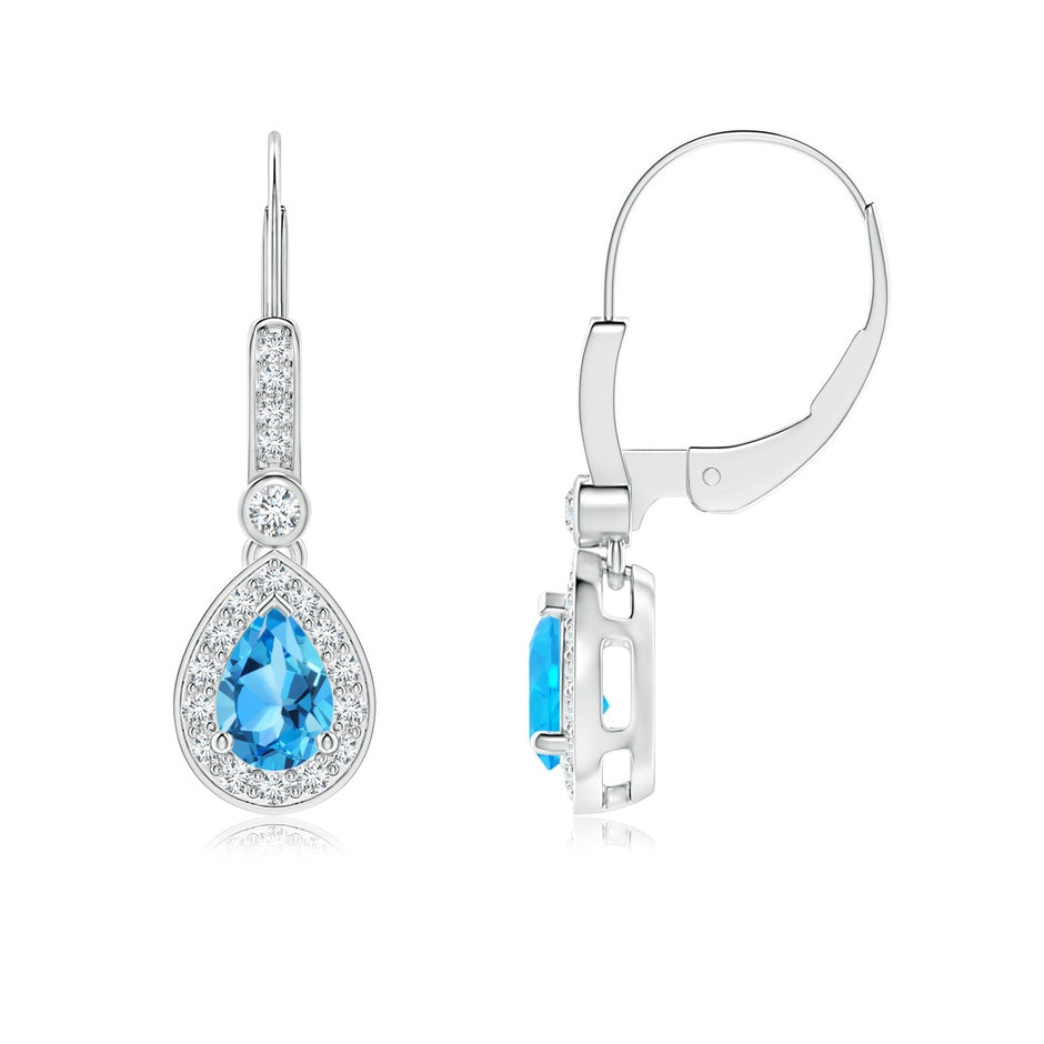 Pear-Shaped Swiss Blue Topaz and Diamond Halo Drop Earrings
