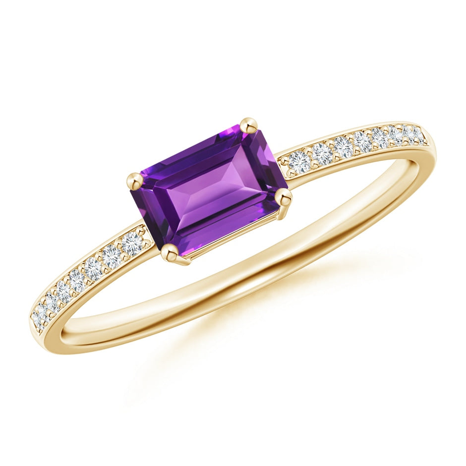 East-West Emerald-Cut Amethyst Solitaire Ring