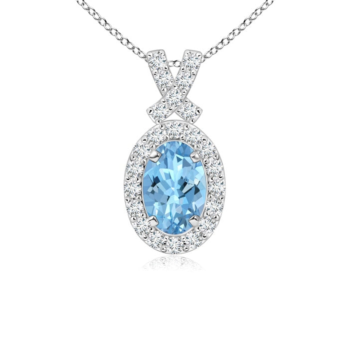 Vintage Style Aquamarine Pendant with Diamond Halo