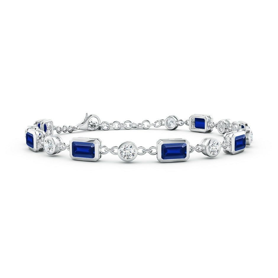 Emerald-Cut Lab-Grown Blue Sapphire and Round Diamond Station Bracelet