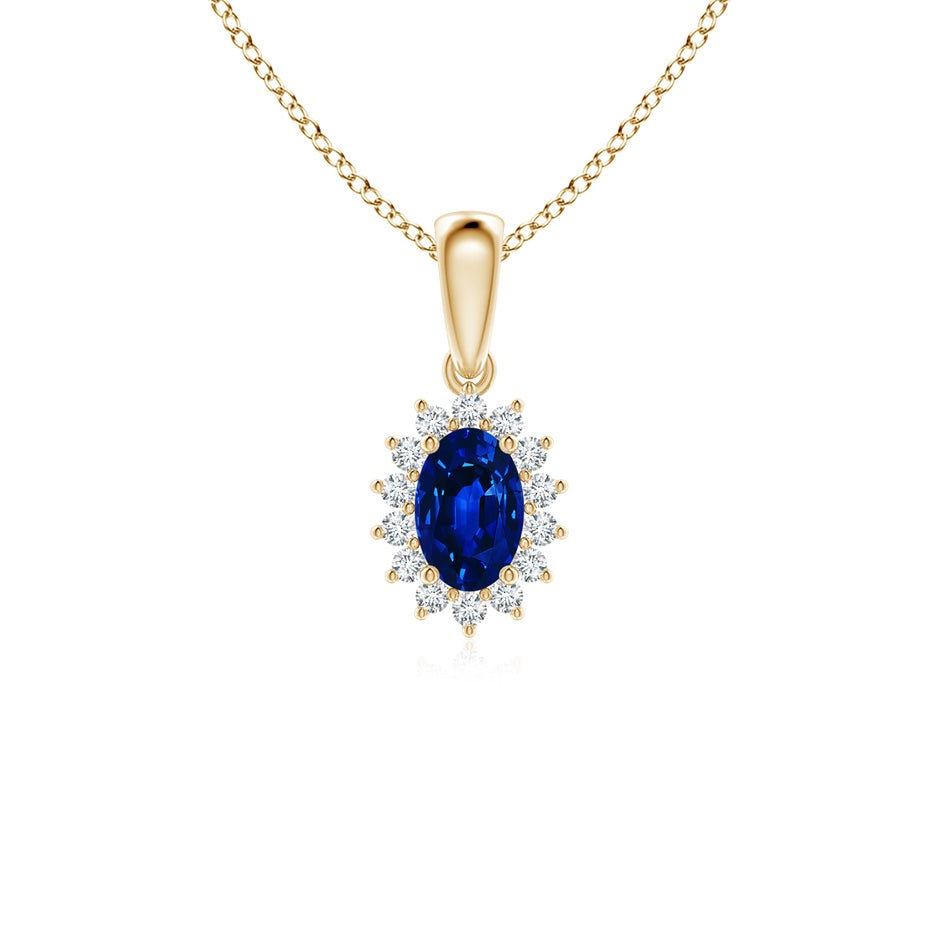 Oval Sapphire Pendant with Floral Diamond Halo