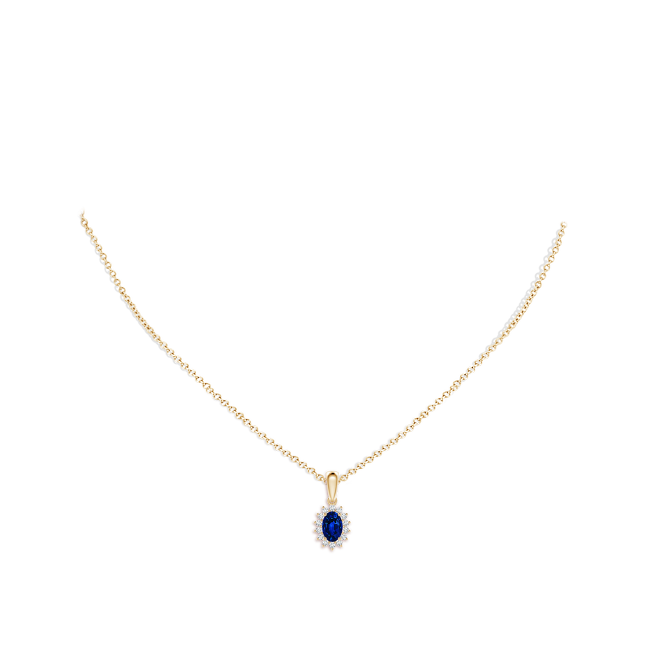 Oval Sapphire Pendant with Floral Diamond Halo