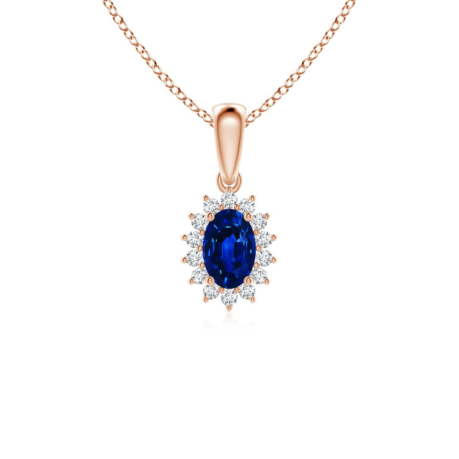 Oval Sapphire Pendant with Floral Diamond Halo