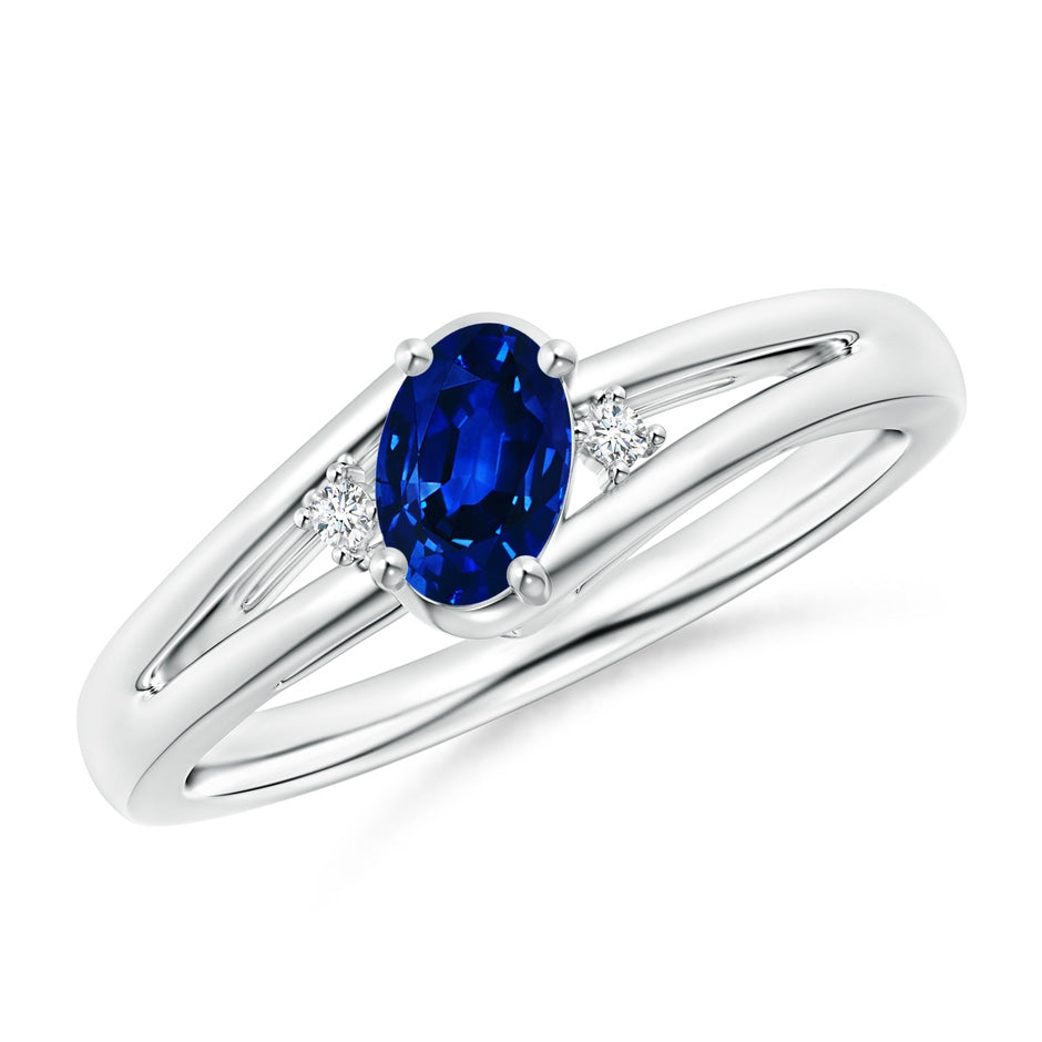 Prong-Set Blue Sapphire and Diamond Split Shank Engagement Ring