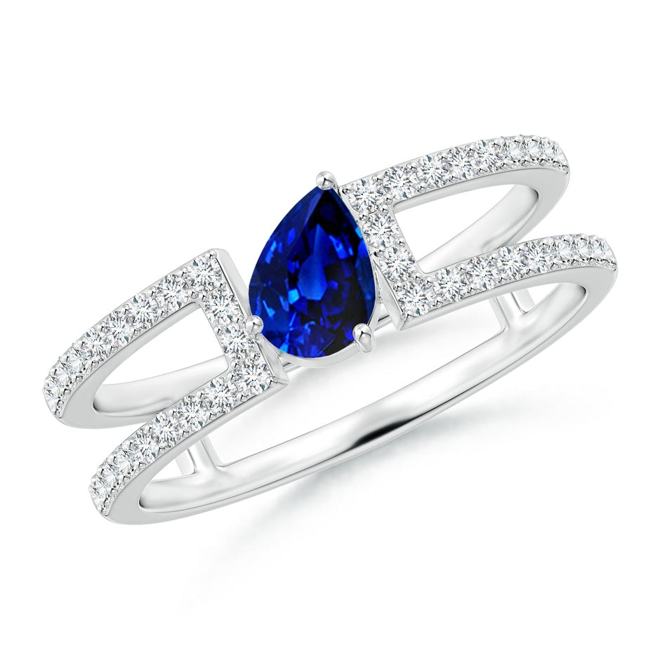Tilted Pear Sapphire Parallel Split Shank Ring