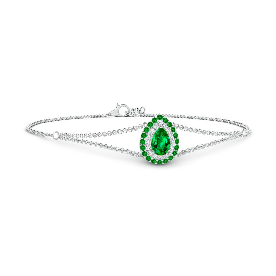 Pear-Shaped Emerald Bracelet with Double Halo