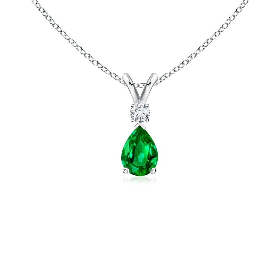 Prong-Set Emerald Teardrop V-Bale Pendant with Diamond