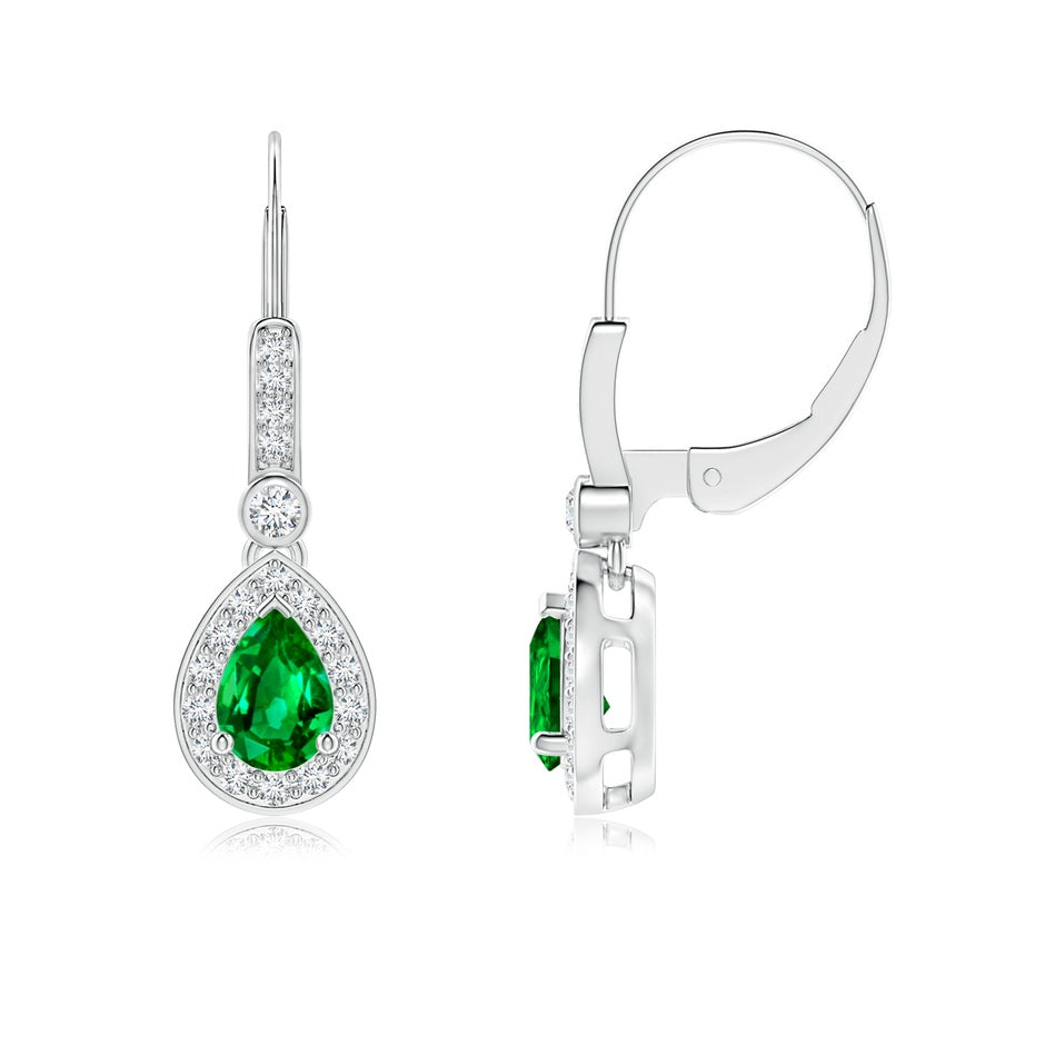 Lab-Grown Pear-Shaped Emerald and Diamond Halo Drop Earrings