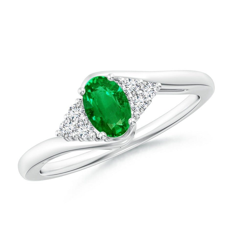 Oval Emerald Bypass Ring with Trio Diamond Accents