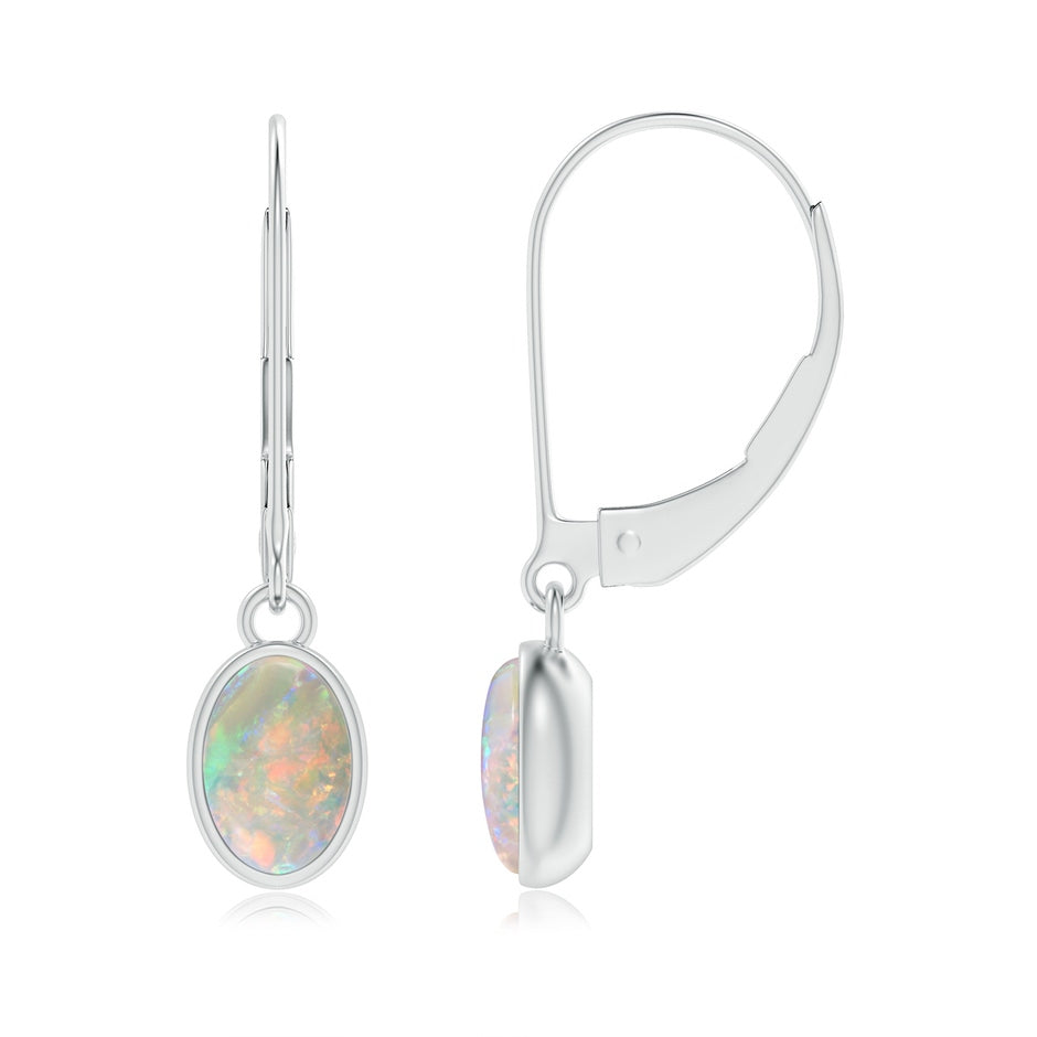 Bezel Set Oval Opal Solitaire Drop Earrings