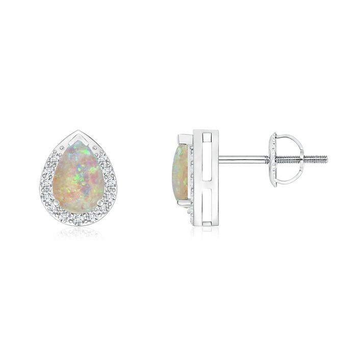 Pear-Shaped Opal Stud Earrings with Diamond Halo