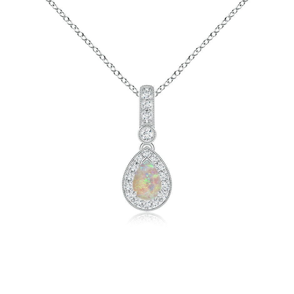 Pear-Shaped Opal and pave Diamond Halo Pendant