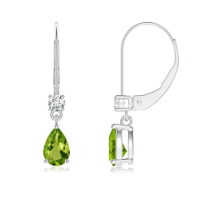 Pear Peridot Leverback Drop Earrings with Diamond